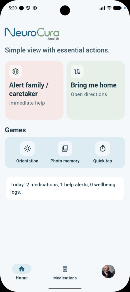 NeuroCura Easy Mode with large touch targets